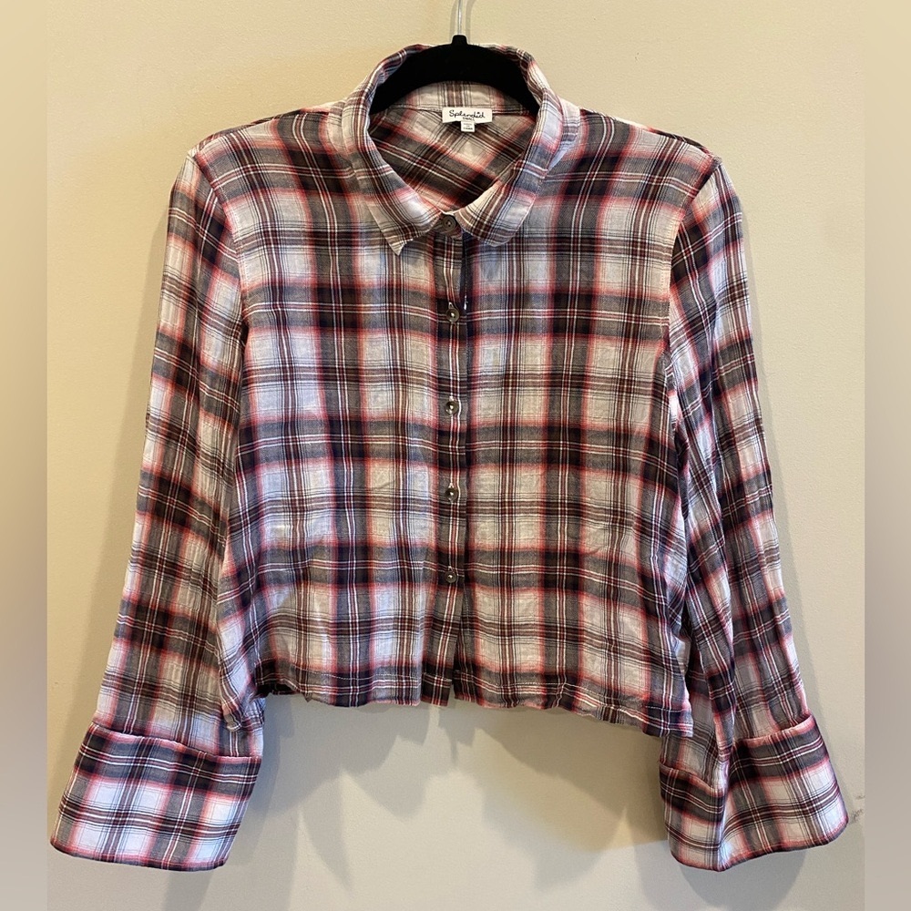Splendid plaid cropped button down top size small